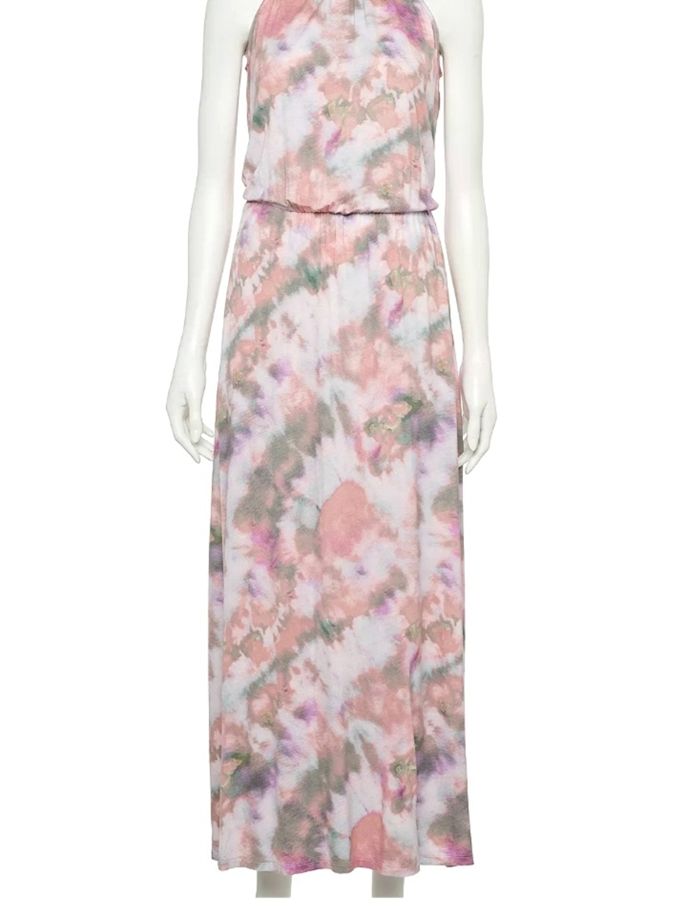 SO High Neck Slit Maxi Dress  Tie-Dye in Pastel Pink